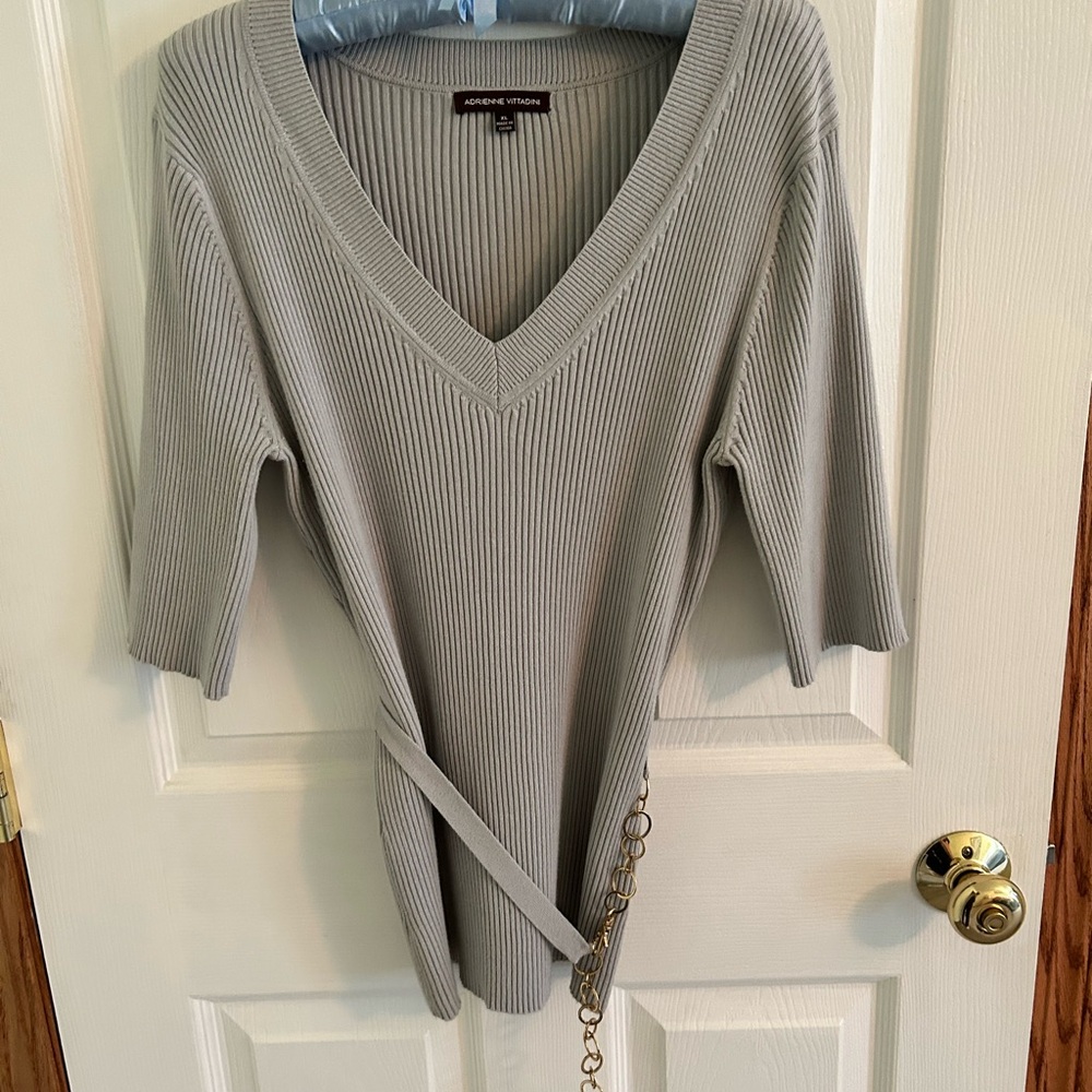 Adrienne Vittadini Gray Ribbed Sweater